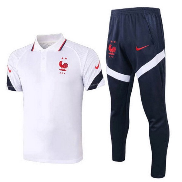 Polo Football Ensemble Complet France 2020 Blanc Bleu